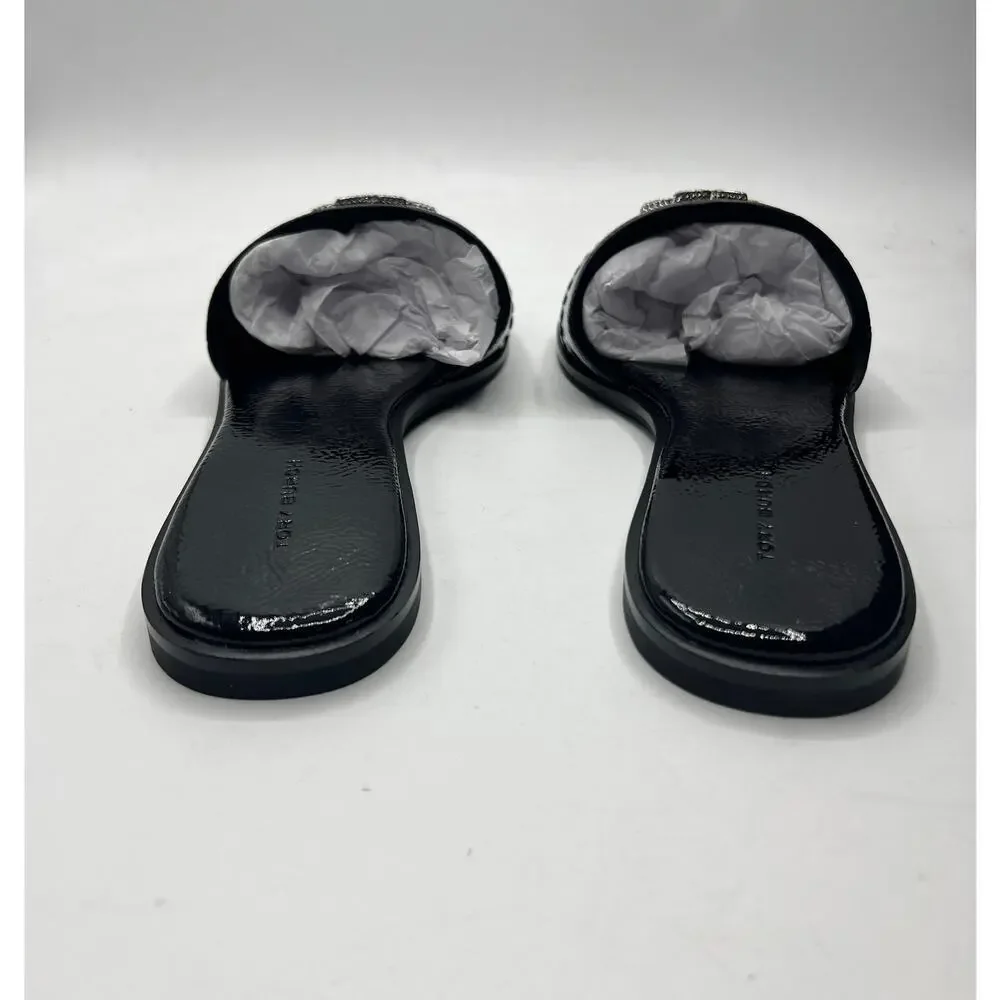 Tory Burch Everly Slide Softy Naplak Cow Perfect Black/Crystal Size 9 NEW